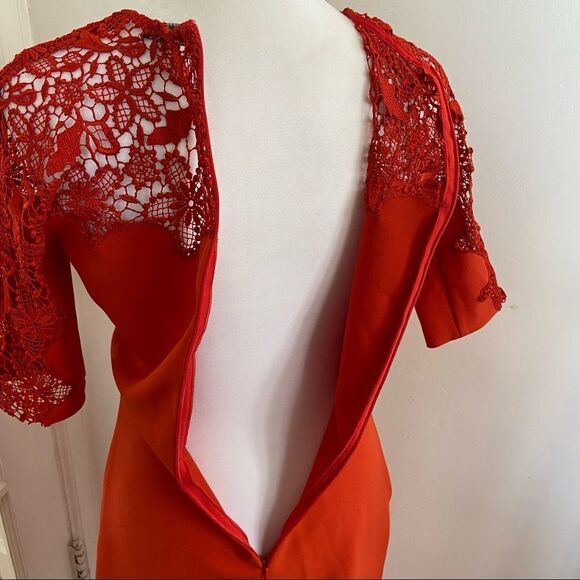 Zara Midi Dress Floral Lace Detail Orange Red Size Small - Picture 7 of 10